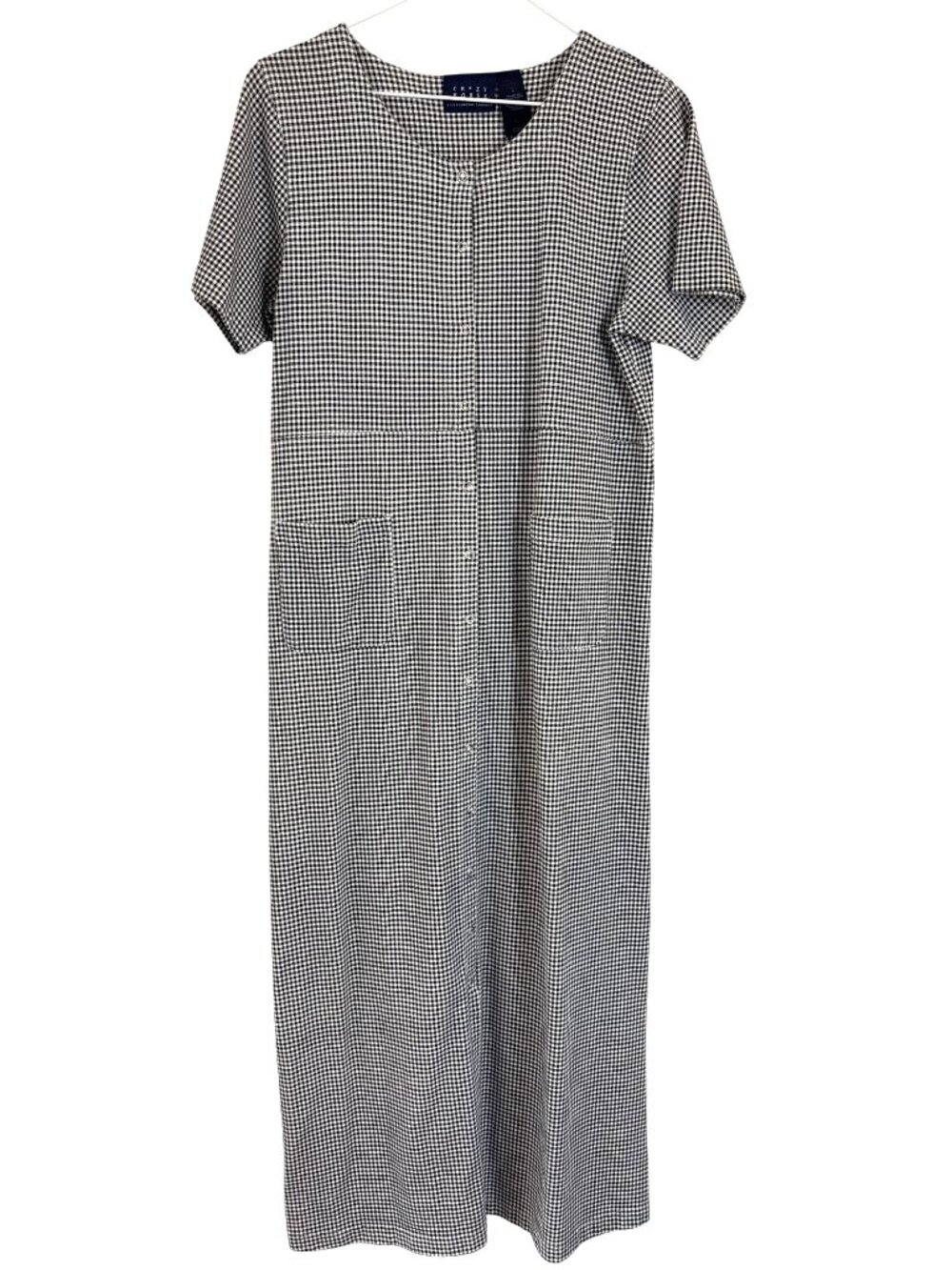 Vtg Crazy Horse Liz Claiborne Black White Checker Maxi Dress Large Snap Front